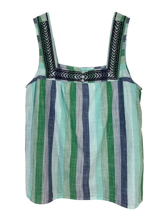 Lucky Brand Tops - Lucky Brand Square Neck Sleeveless Striped Top With Embroidered Neckline